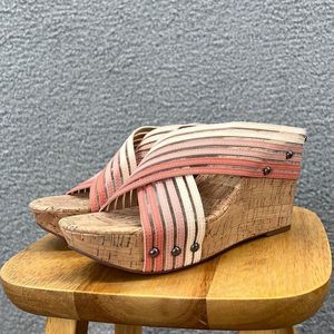 Lucky Brand Mykayla Cork Wedges Womens Size 9 Crisscross Platform Colorful NEW